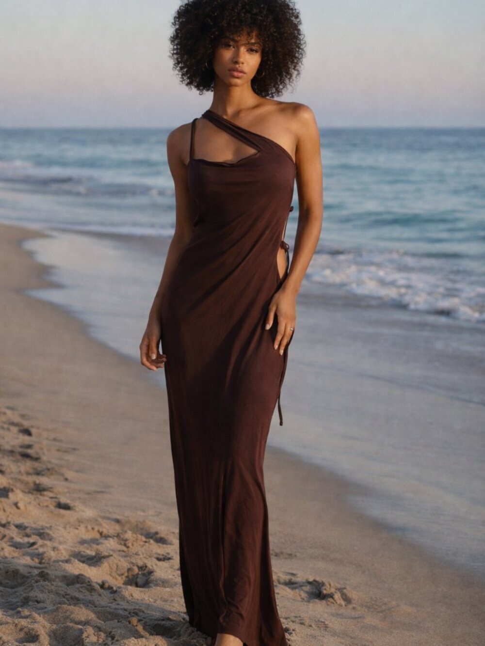 Riot Swim Chocolate Brown Asymmetrical Cover Up Dress S/M Minimal